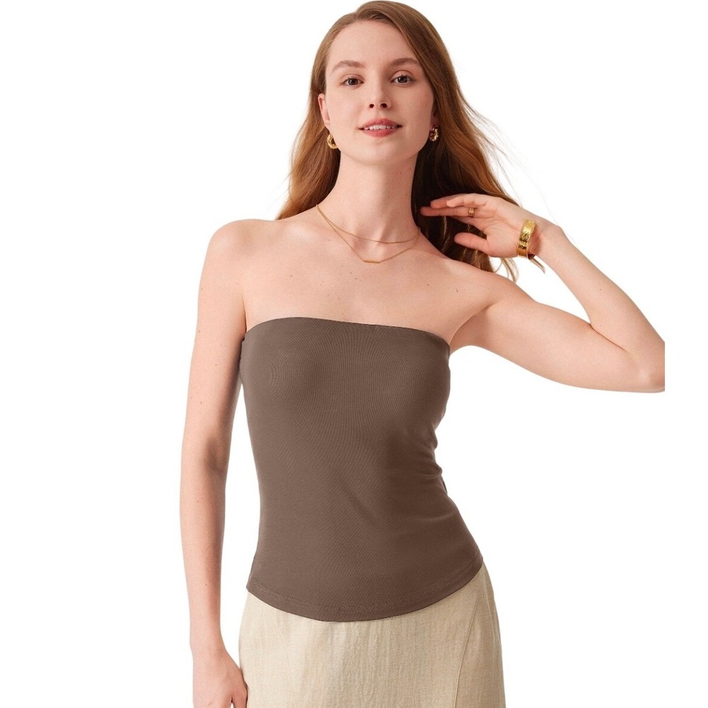 OGL Women Lg Brown Non Slip Essential Tube Top SkinKiss Built-in Bra Strapless